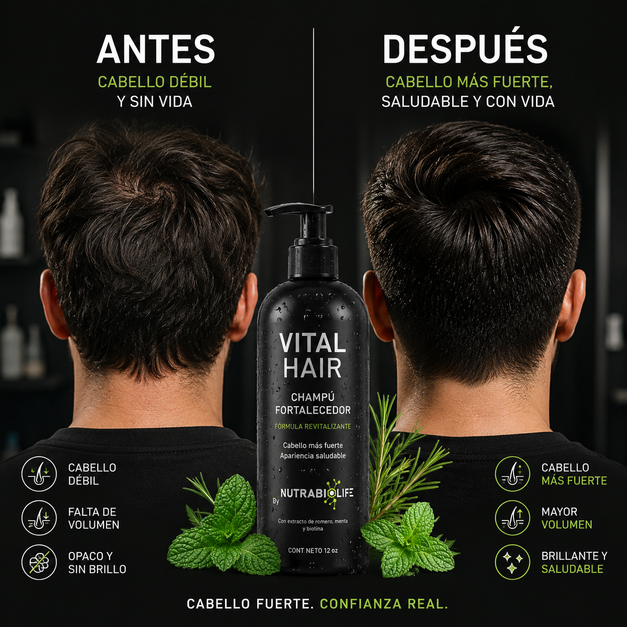 Vital Hair - Shampoo Fortalecedor de Romero y menta con biotina (Diseño)