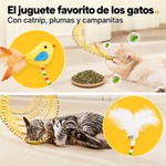 Túnel espiral plegable para gatos con plumas y campanas